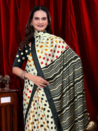 Ready to Wear White Polka Dot Print Pure Satin Saree