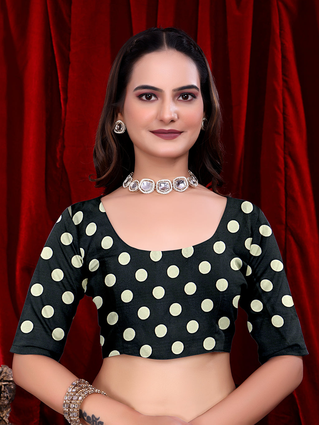 Ready to Wear White Polka Dot Print Pure Satin Saree