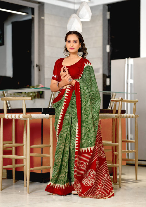 Abstract Print Mulmul Cotton Classic Saree
