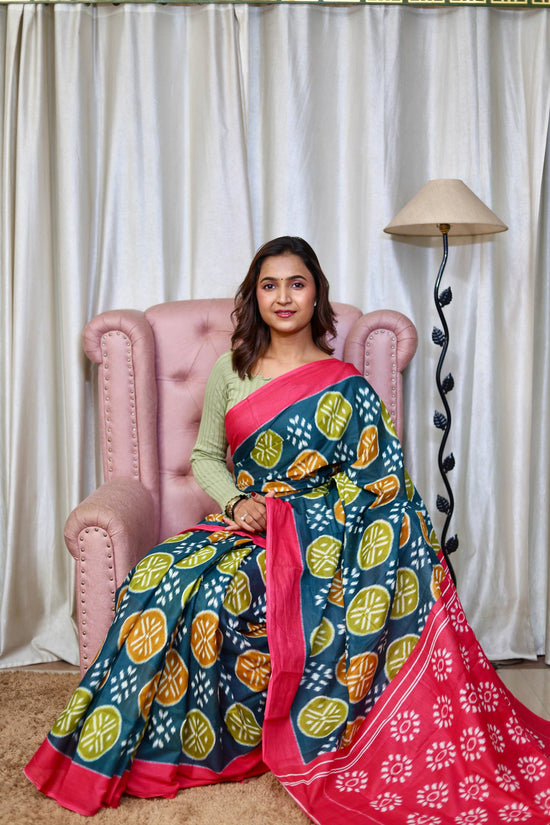 Trendy Mulmul Cotton Ikkat Hand Block Print Saree