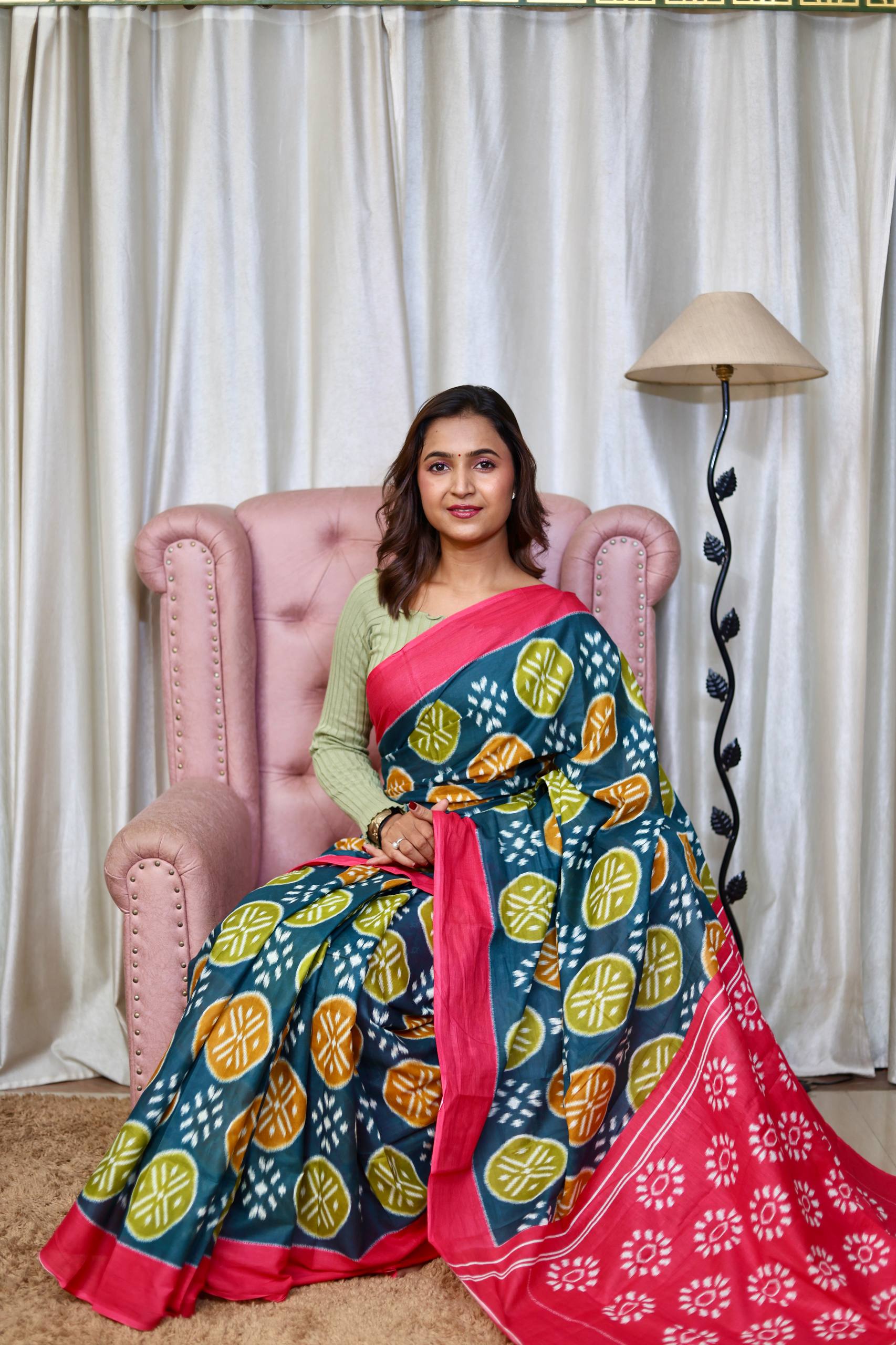Trendy Mulmul Cotton Ikkat Hand Block Print Saree