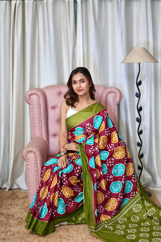 Trendy Mulmul Cotton Ikkat Hand Block Print Saree