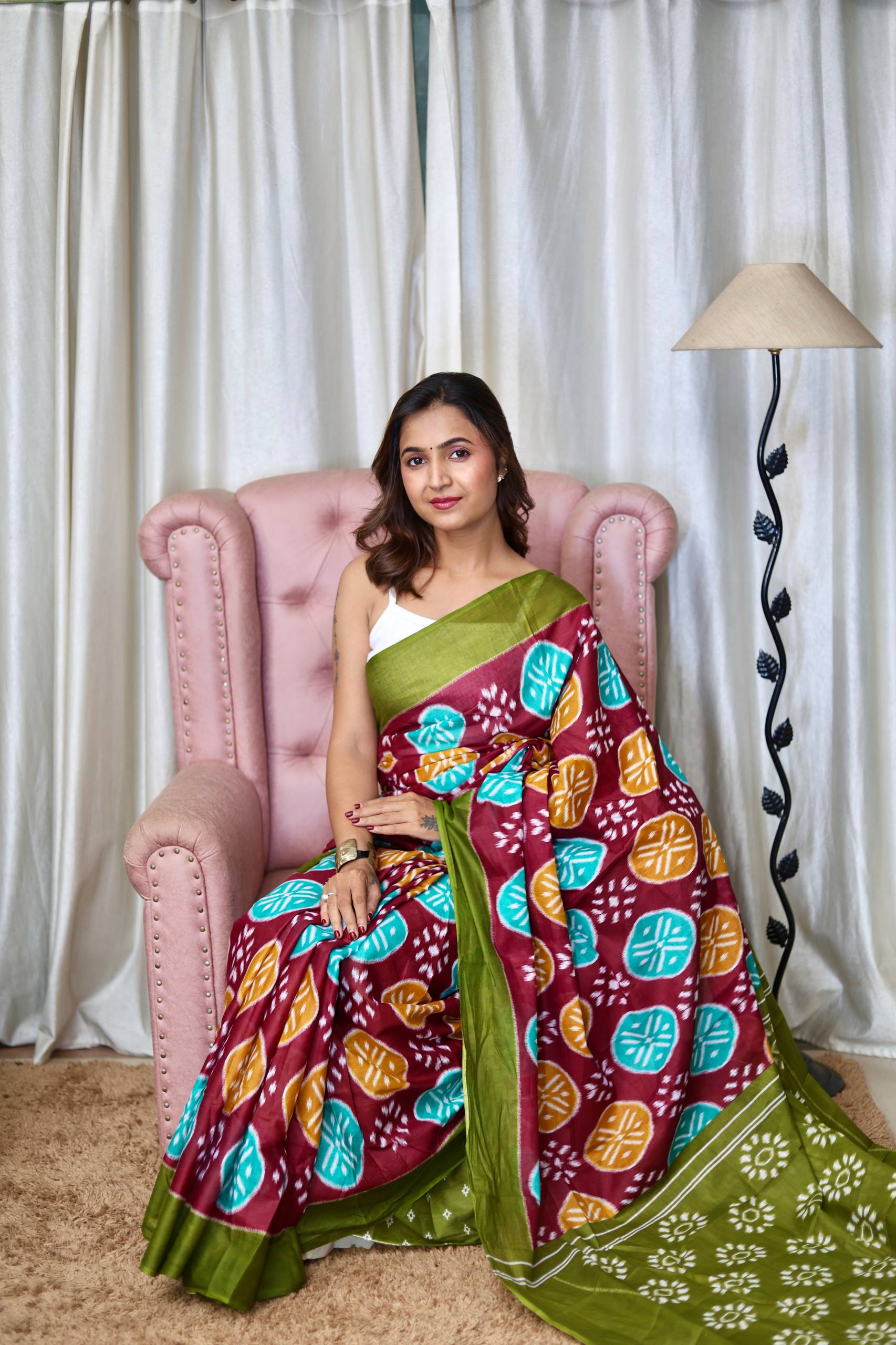 Trendy Mulmul Cotton Ikkat Hand Block Print Saree