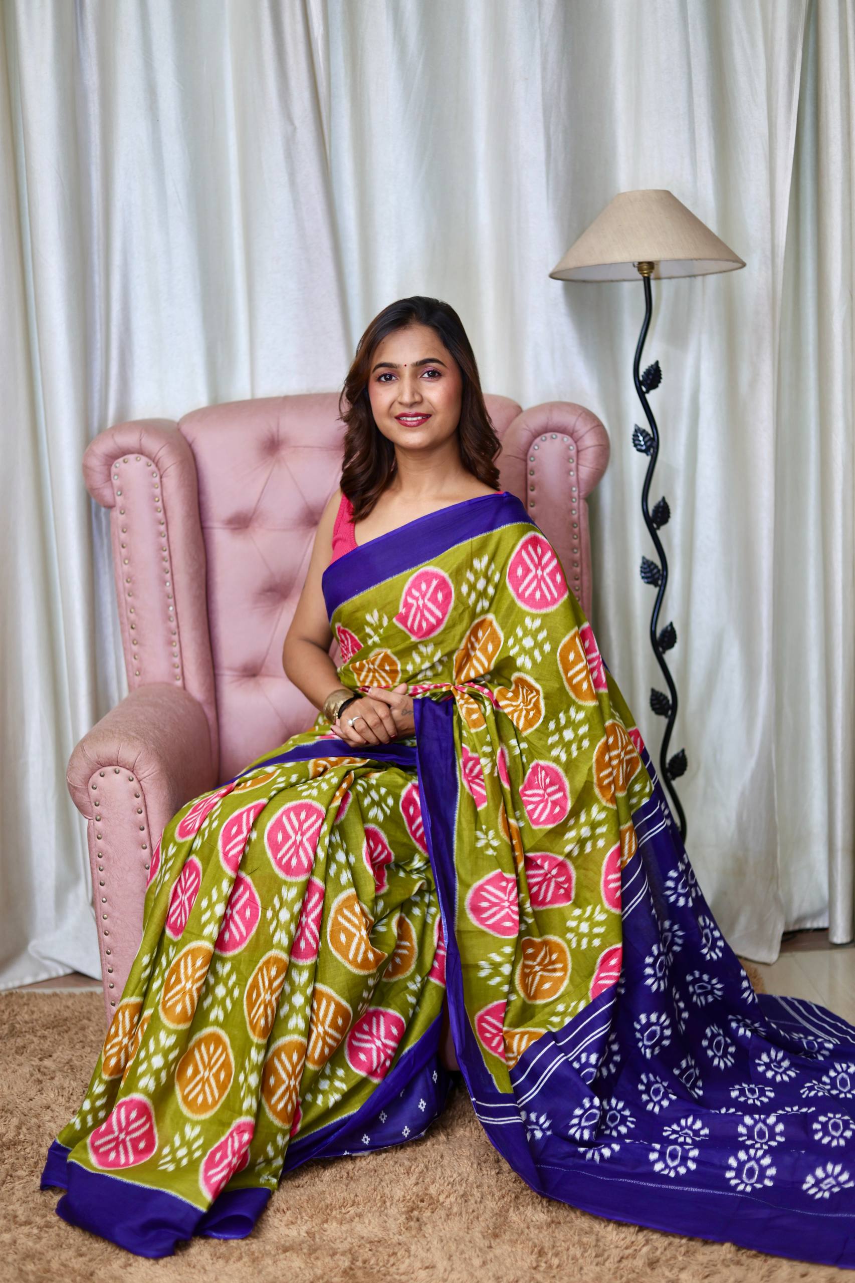 Trendy Mulmul Cotton Ikkat Hand Block Print Saree
