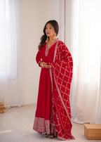 Premium Vichitra Silk Anarkali Gown with Dupatta