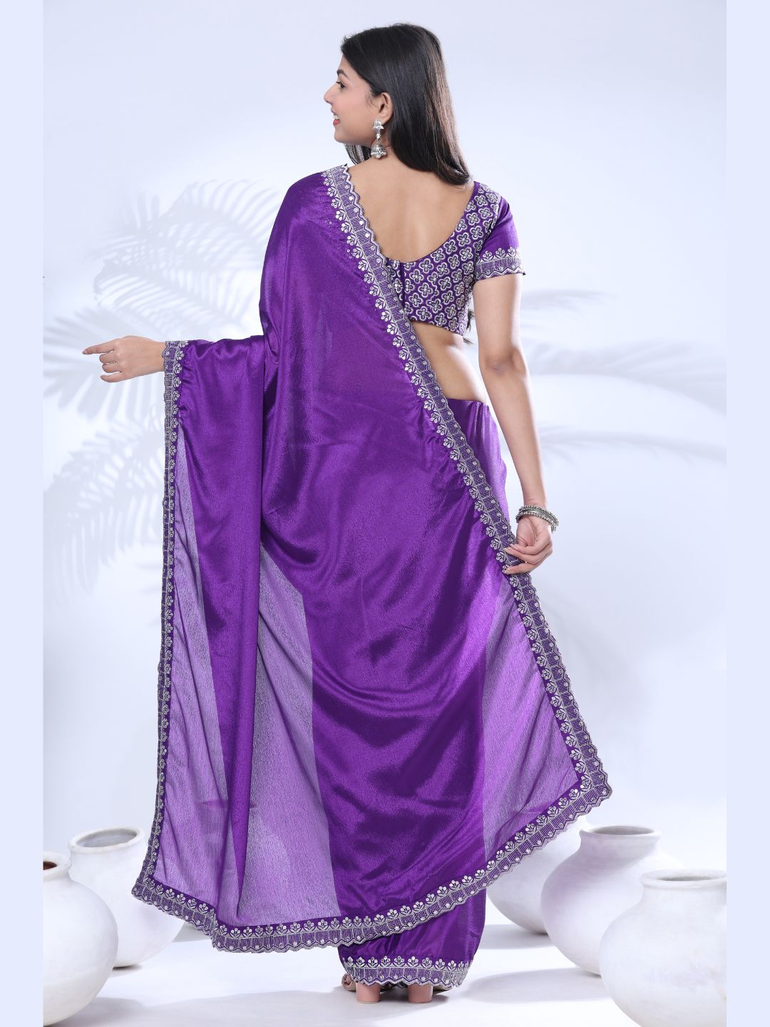 Chinon Embroidery Sequence Lace Border Saree