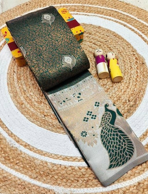 Woman's Pattu Silk Kanjivaram Style Woven Festival & Party Wear Saree with Unstitched Blouse