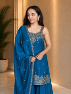 Stylish Satin Short Kurta & Flared Palazzo Set