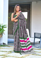 Block Print Mulmul Cotton Printed Saree