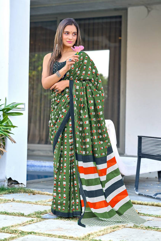 Block Print Mulmul Cotton Printed Saree