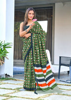 Block Print Mulmul Cotton Printed Saree