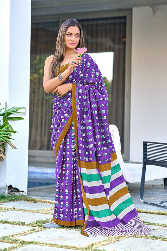 Block Print Mulmul Cotton Printed Saree