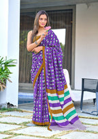 Block Print Mulmul Cotton Printed Saree