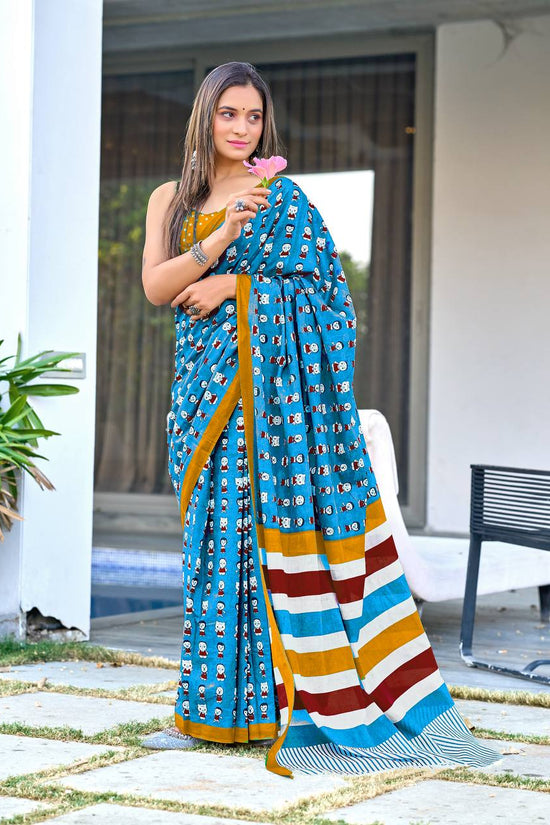 Block Print Mulmul Cotton Printed Saree