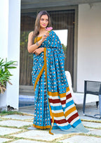 Block Print Mulmul Cotton Printed Saree