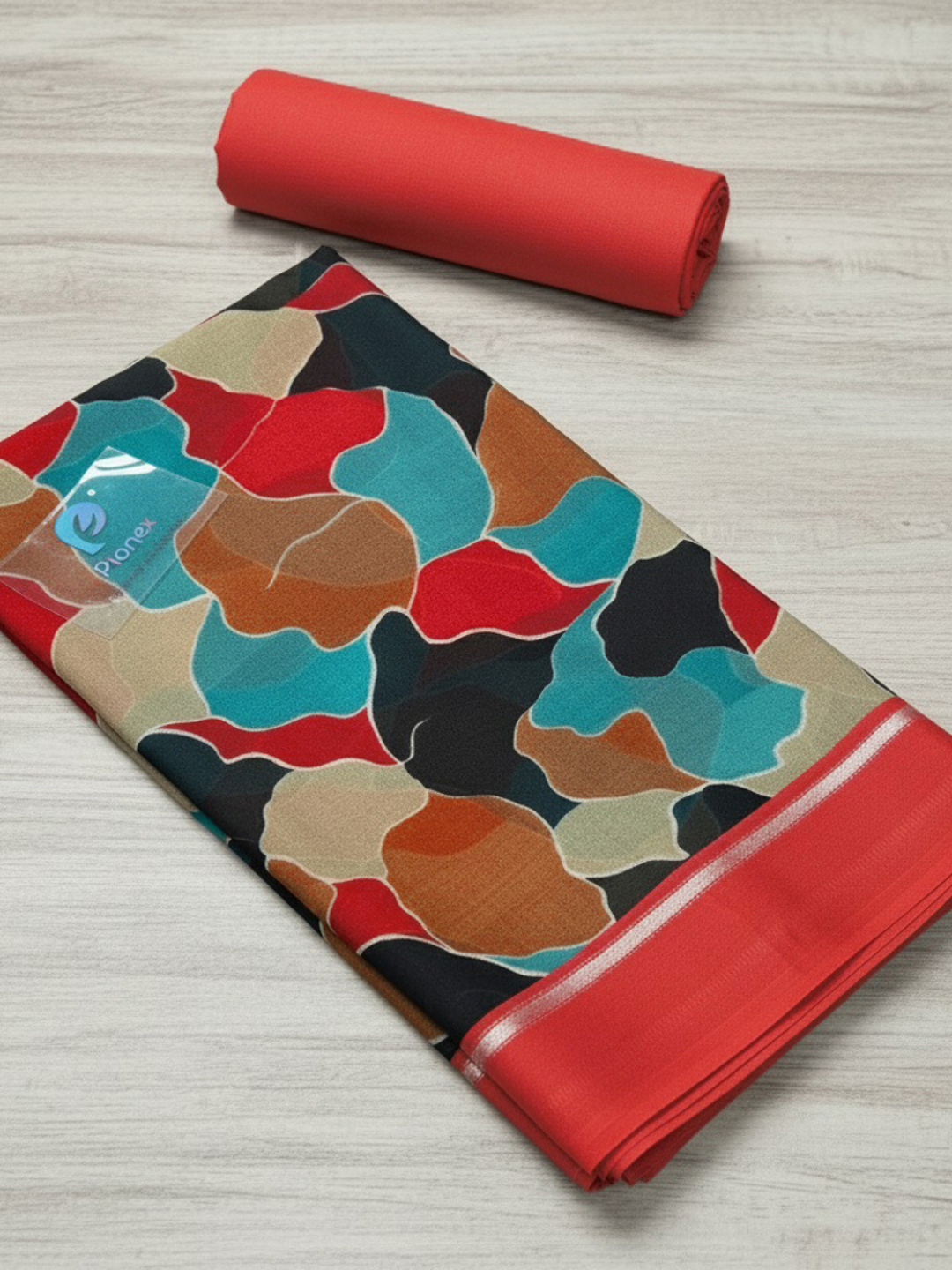 Abstract Print Multi-Color Chiffon Saree