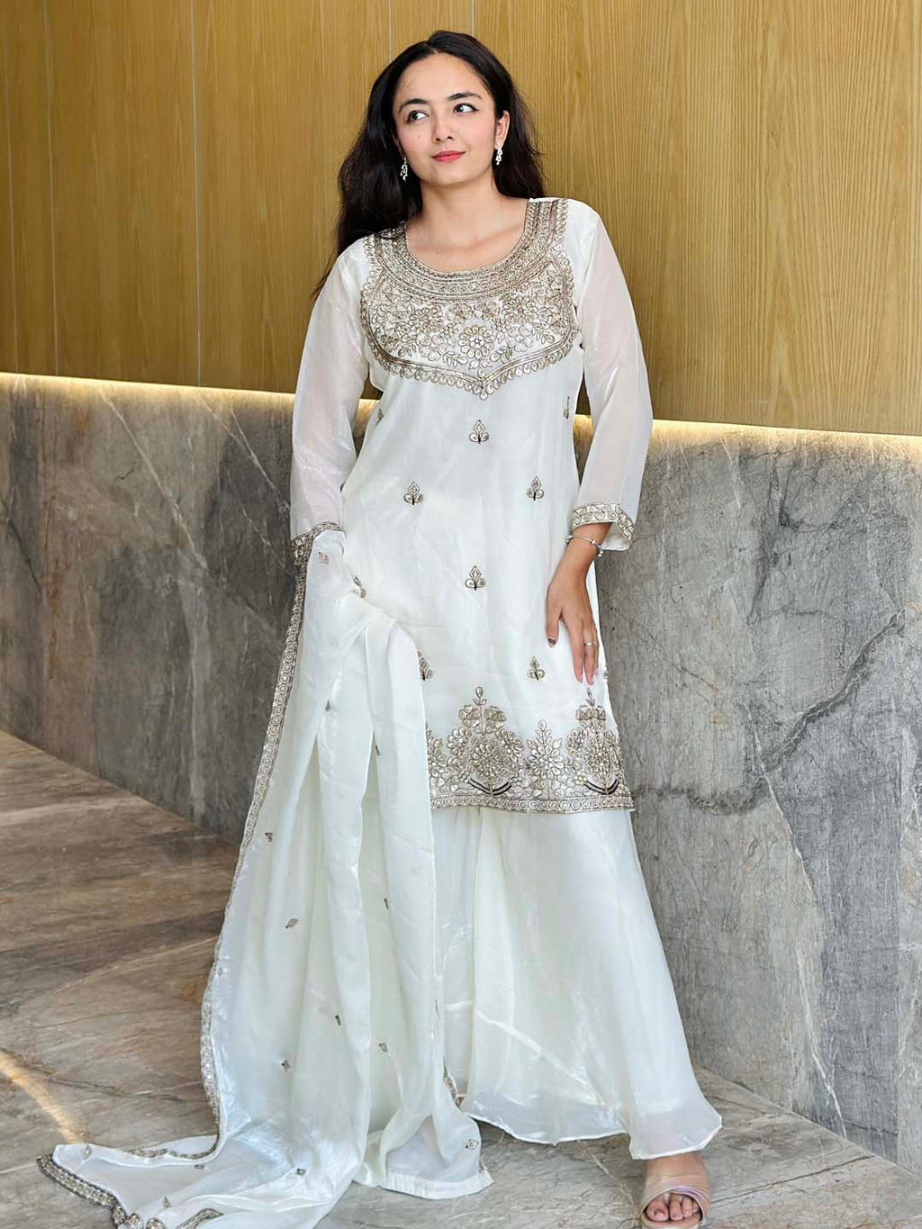 Premium Satin Ethnic Suit with Embroidered Dupatta