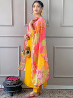 Roman Silk  Embroidered Kurta With Pant Dupatta Set