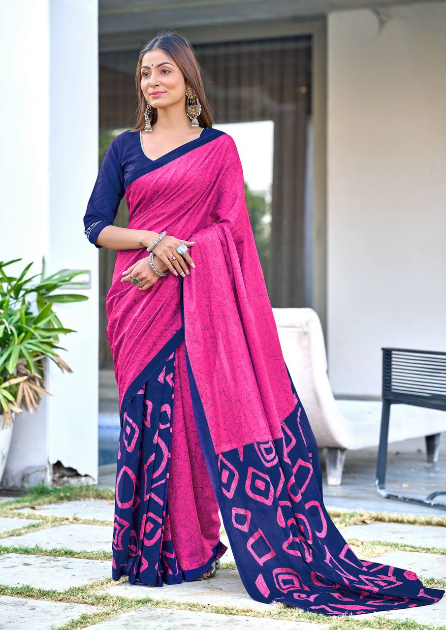 Block Printed Mulmul Cotton Saree