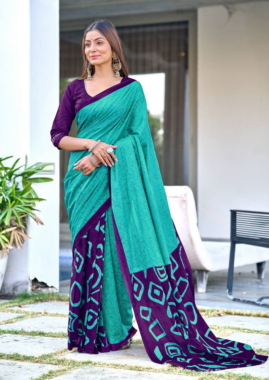 Block Printed Mulmul Cotton Saree