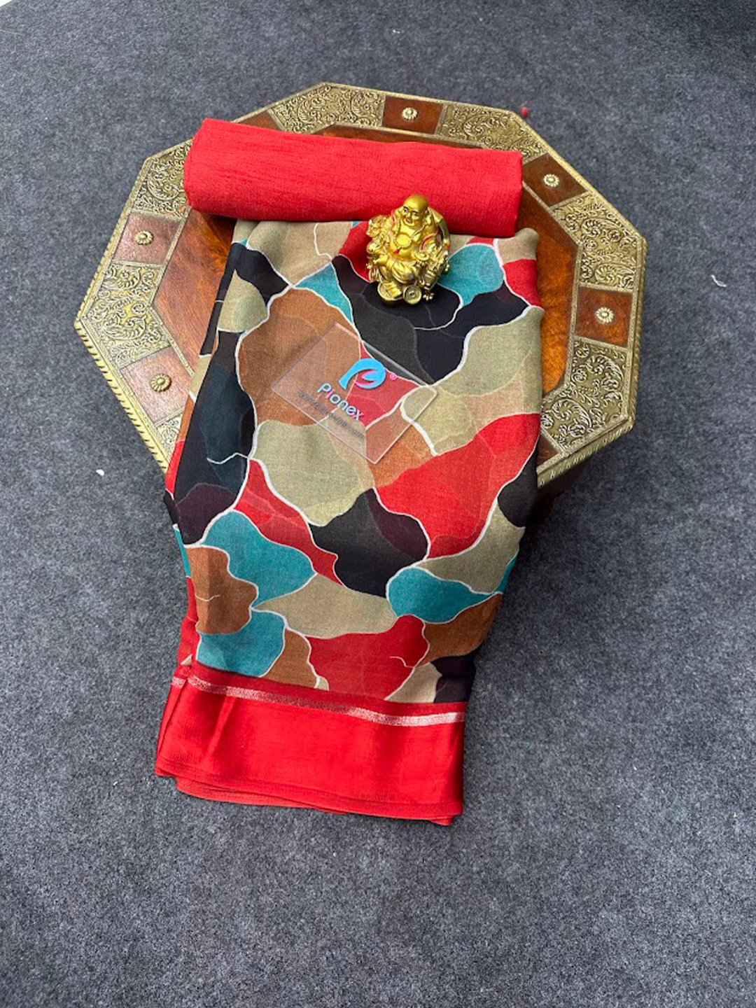 Abstract Print Multi-Color Chiffon Saree