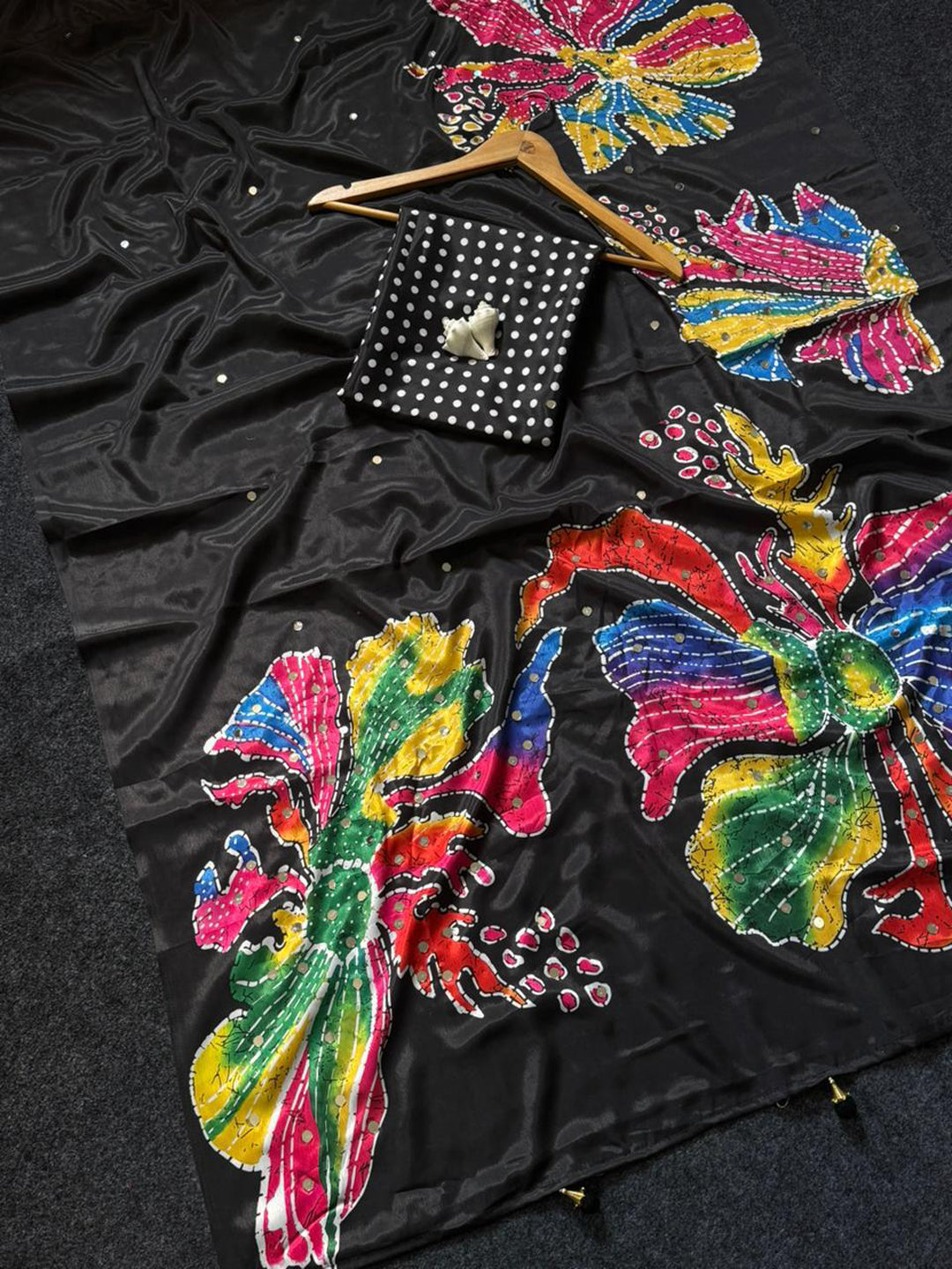 Crepe Silk Floral Printed Heavy Mirror Work Saree with Designer Pallu