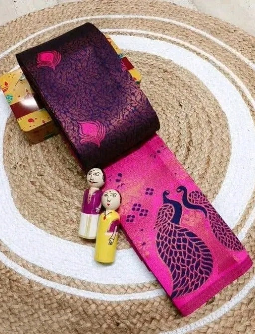 Woman's Pattu Silk Kanjivaram Style Woven Festival & Party Wear Saree with Unstitched Blouse