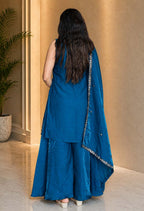 Stylish Satin Short Kurta & Flared Palazzo Set