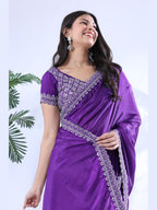 Chinon Embroidery Sequence Lace Border Saree