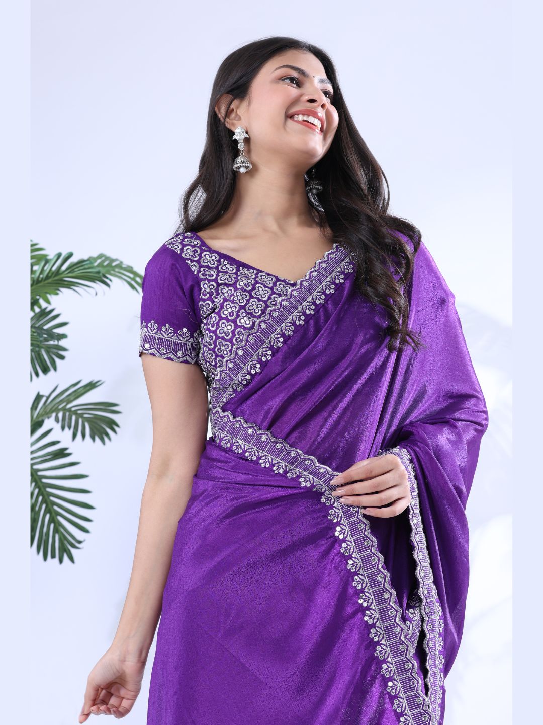 Chinon Embroidery Sequence Lace Border Saree