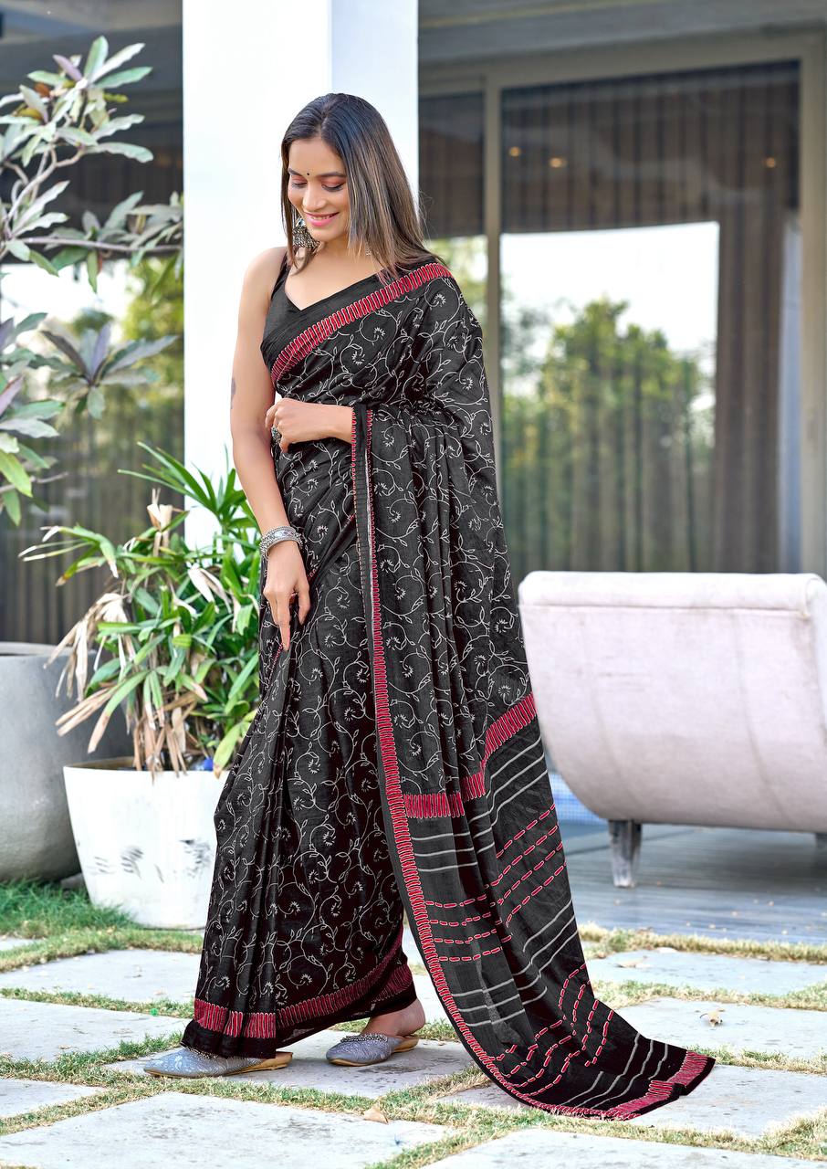 Printed Mulmul Cotton Block Pattern Saree