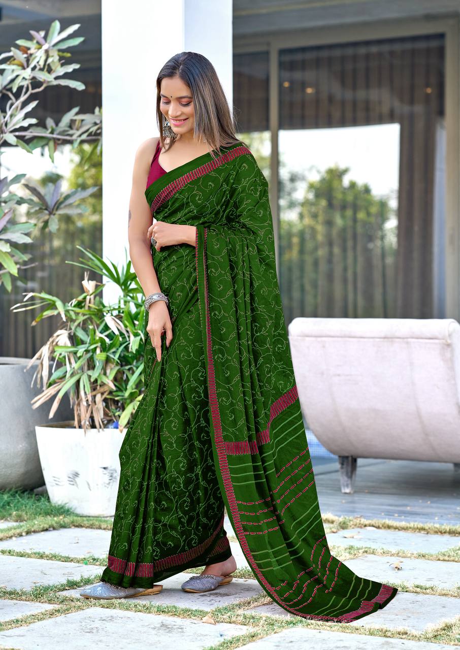 Printed Mulmul Cotton Block Pattern Saree