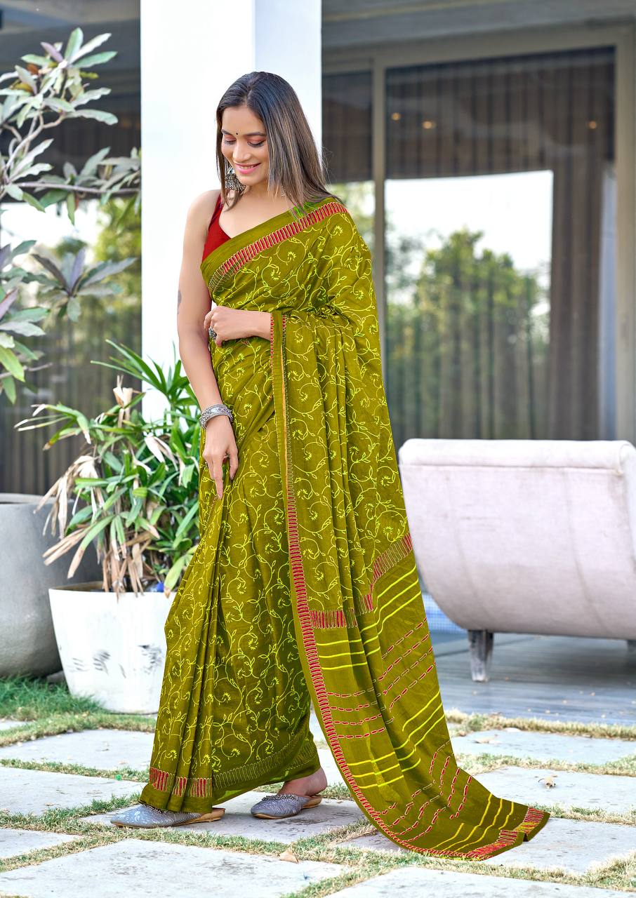 Printed Mulmul Cotton Block Pattern Saree