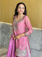 Elegant Satin 3-Piece Kurta Palazzo & Dupatta Set