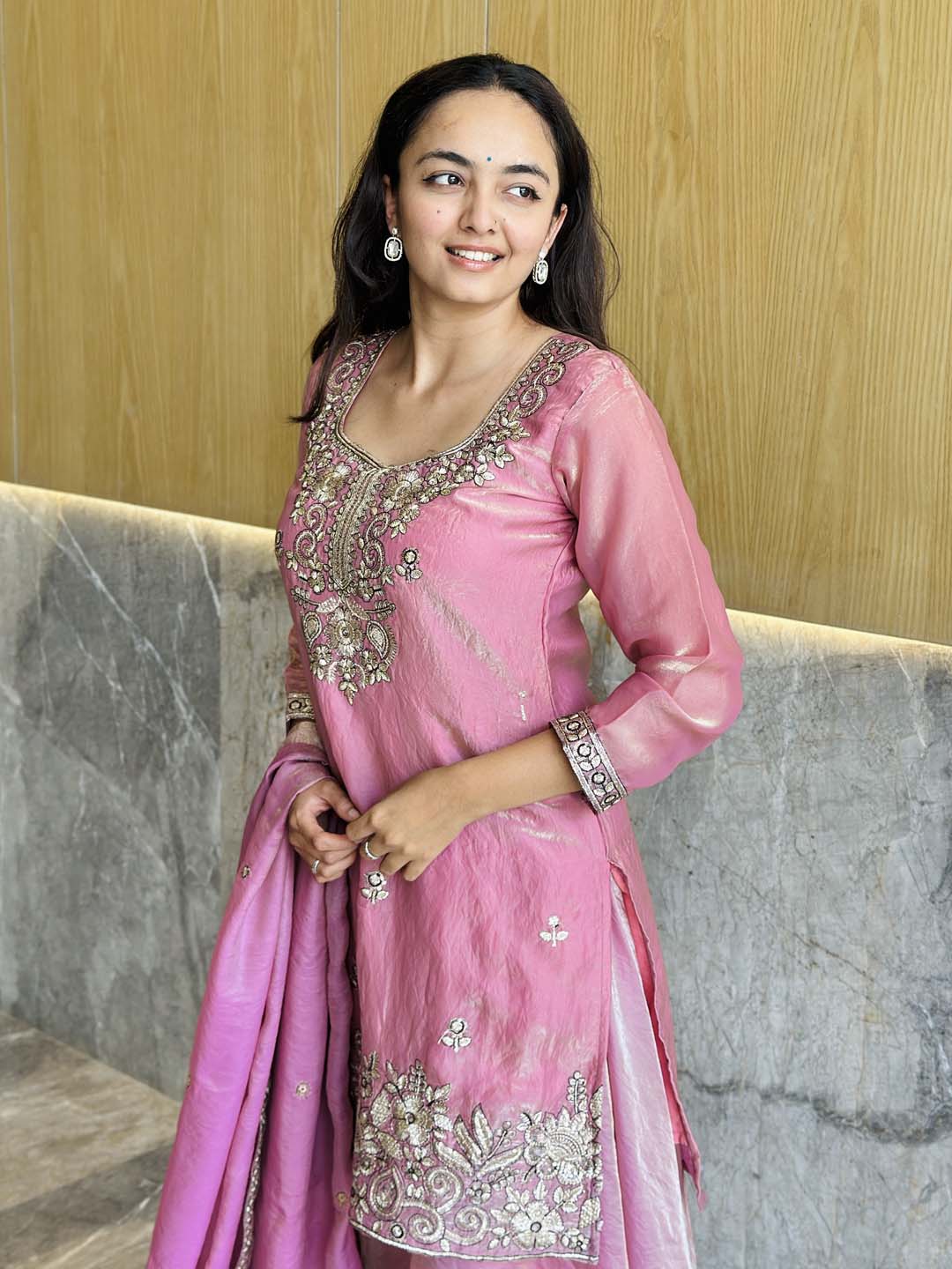 Elegant Satin 3-Piece Kurta Palazzo & Dupatta Set