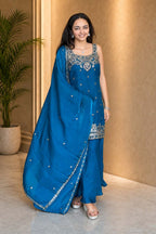 Stylish Satin Short Kurta & Flared Palazzo Set