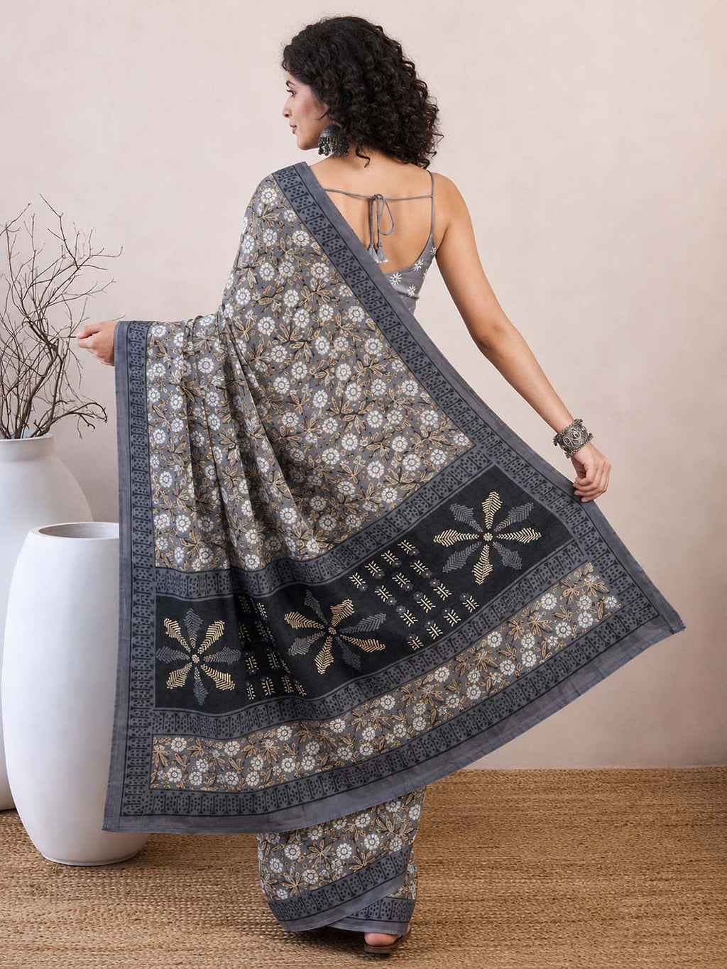 Blocked Printed Daily Wear Mulmul Saree