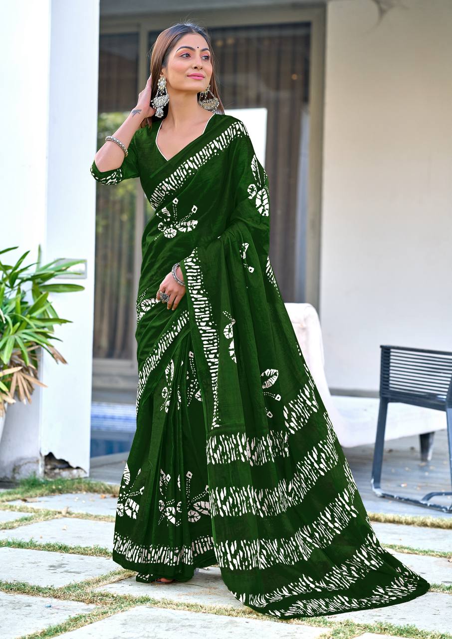 Printed Block Pattern Mulmul Cotton Saree