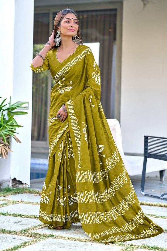 Printed Block Pattern Mulmul Cotton Saree