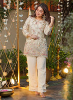 White Embroidered Sequinned Chiffon Satin Co-ord Set