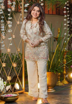 White Embroidered Sequinned Chiffon Satin Co-ord Set
