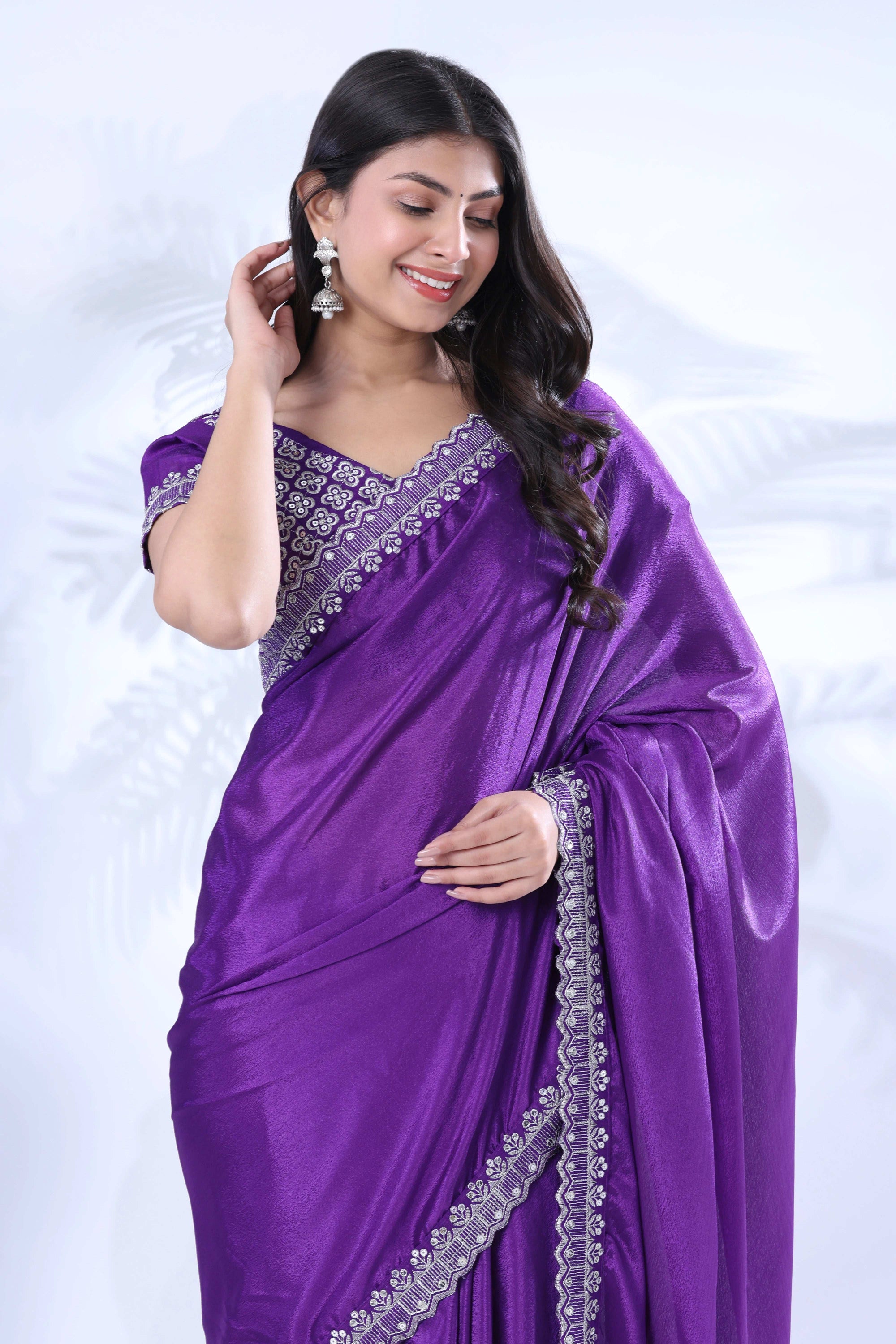 Chinon Embroidery Sequence Lace Border Saree