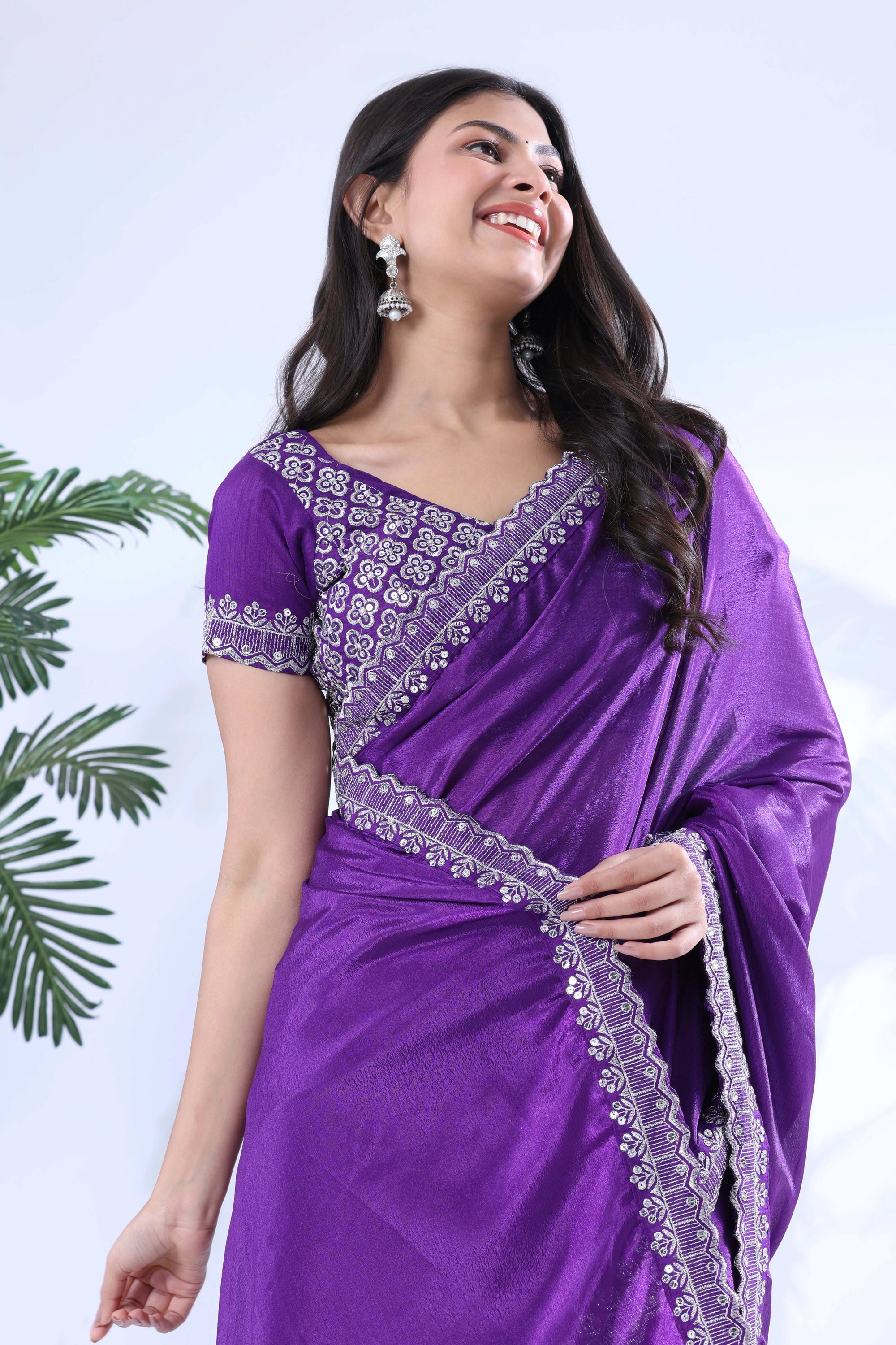 Chinon Embroidery Sequence Lace Border Saree