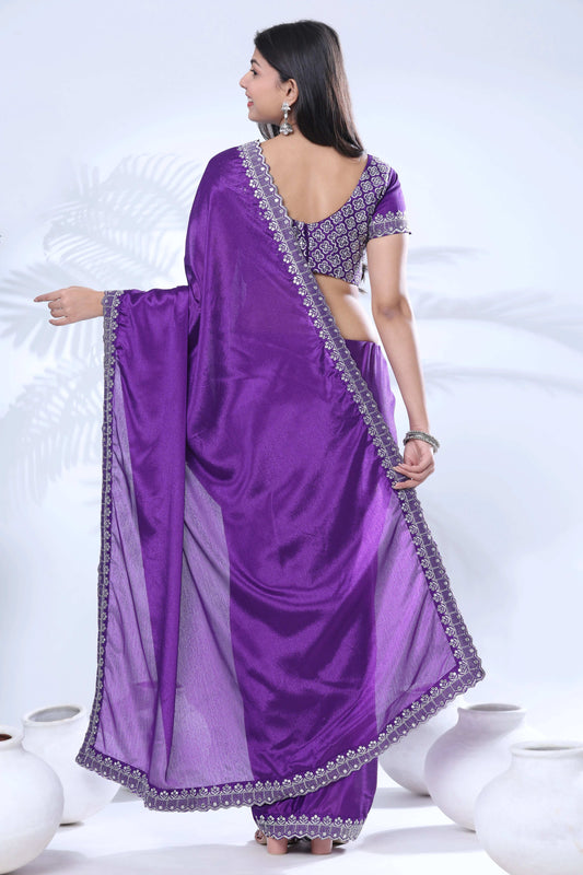 Chinon Embroidery Sequence Lace Border Saree