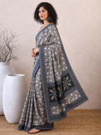 Blocked Printed Daily Wear Mulmul Saree