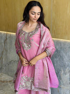 Elegant Satin 3-Piece Kurta Palazzo & Dupatta Set