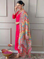 Roman Silk  Embroidered Kurta With Pant Dupatta Set