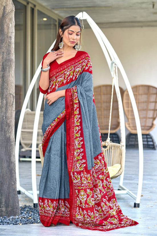 Hand Batik Printed Mulmul Cotton Saree for Woman