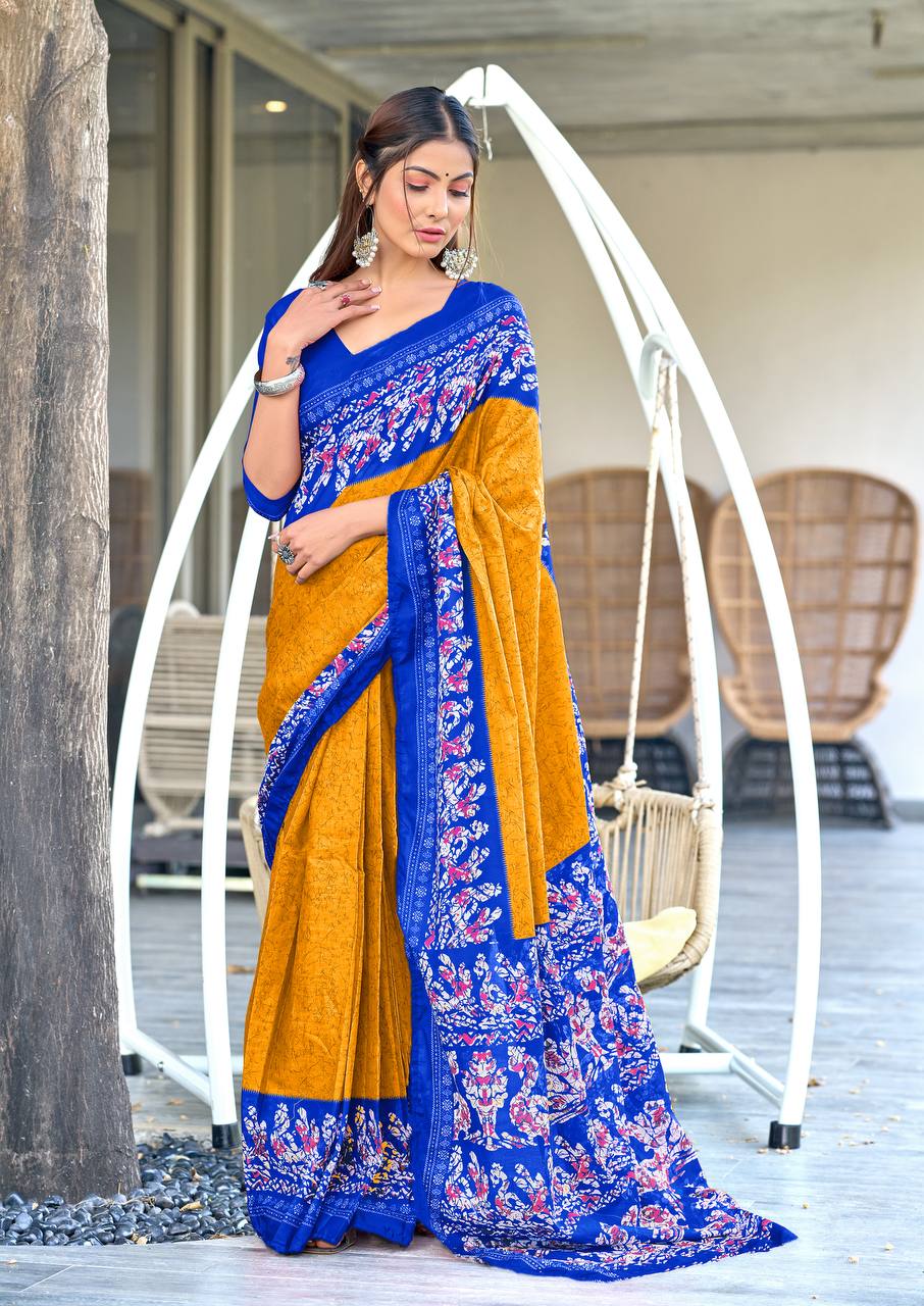 Hand Batik Printed Mulmul Cotton Saree for Woman