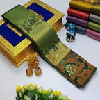 Woman's Pattu Silk Kanjivaram Style Woven Festival & Party Wear Saree with Unstitched Blouse